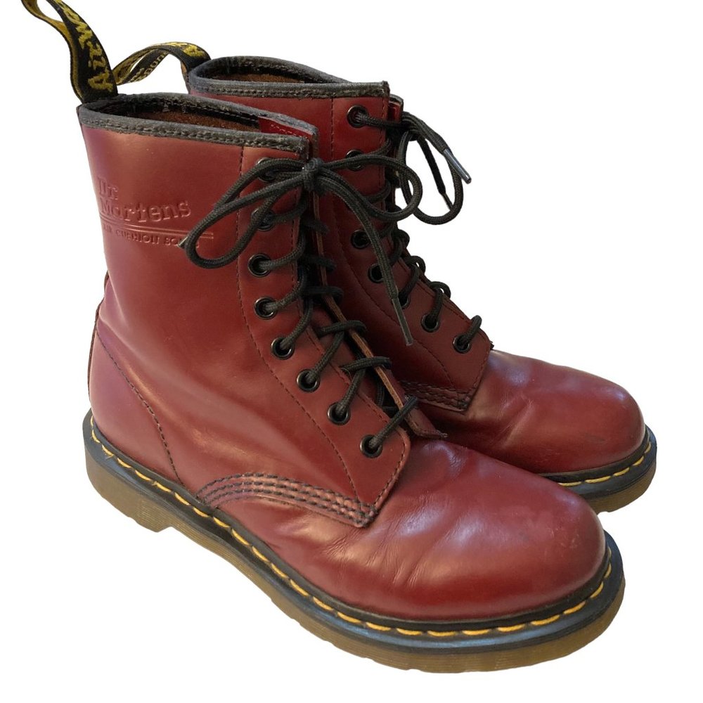 DR MARTENS AirWair Burgundy Red Leather Lace Up Combat Boots